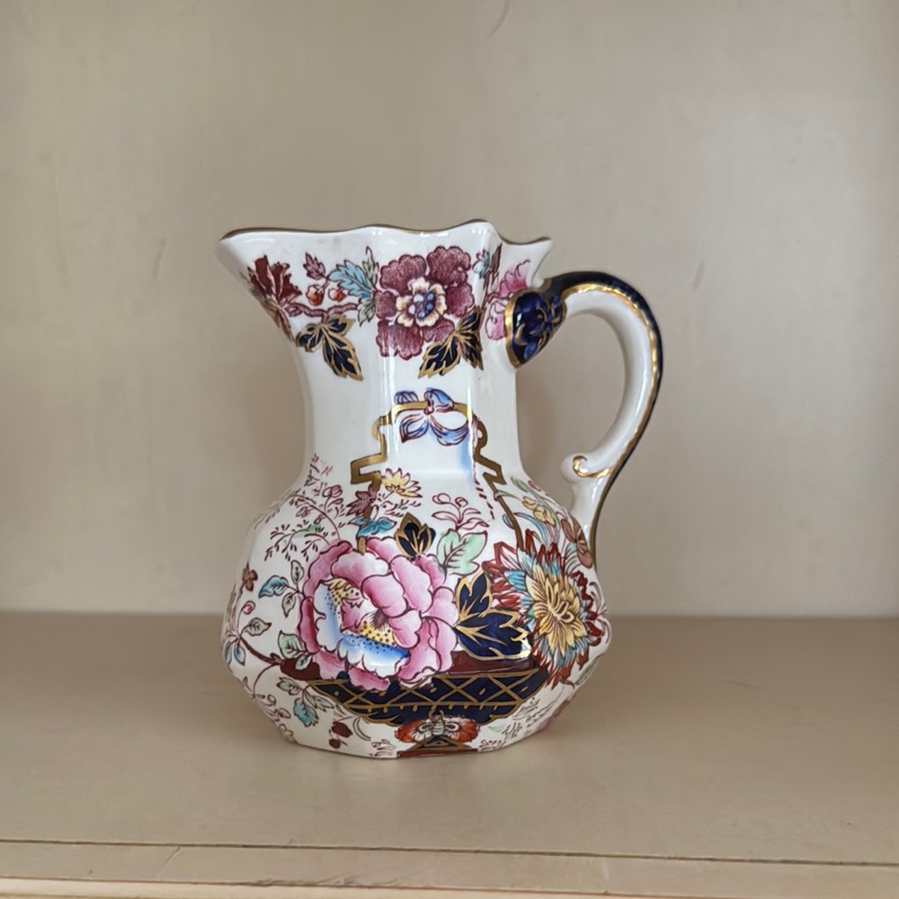 Vintage Floral Ceramic Jug with Gold Detailing